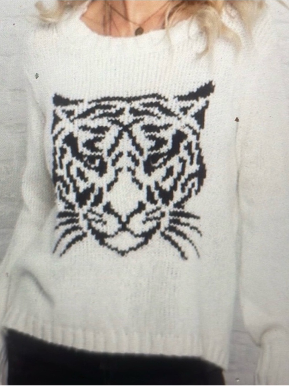 Wooden Ships Tiger Face Chunky Wool Knit Sweater Ivory Black XS/S